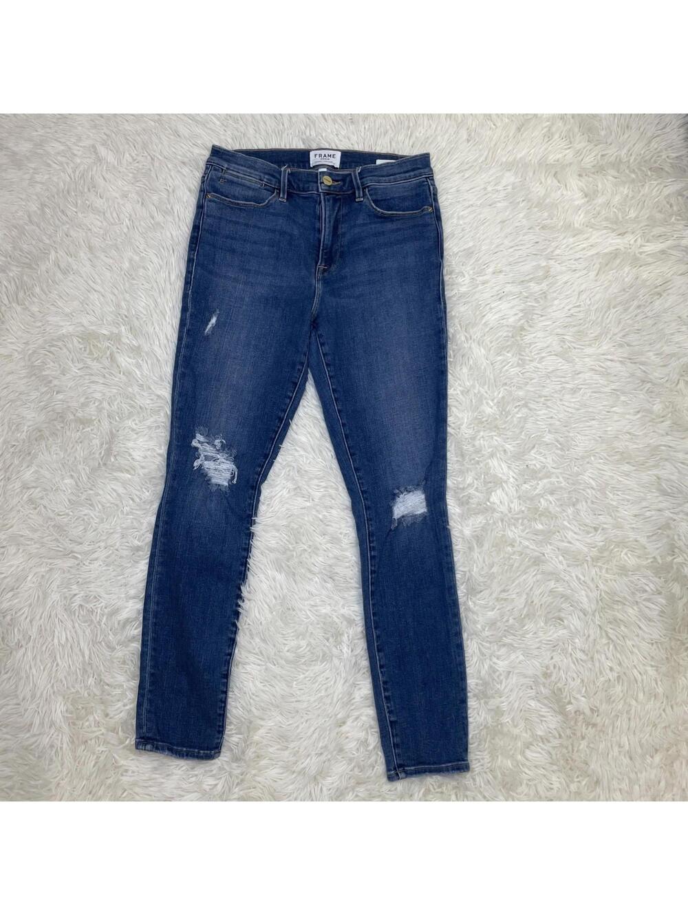Frame Jeans Womens 28 Le High Skinny Blue Denim Distressed Ripped Pants